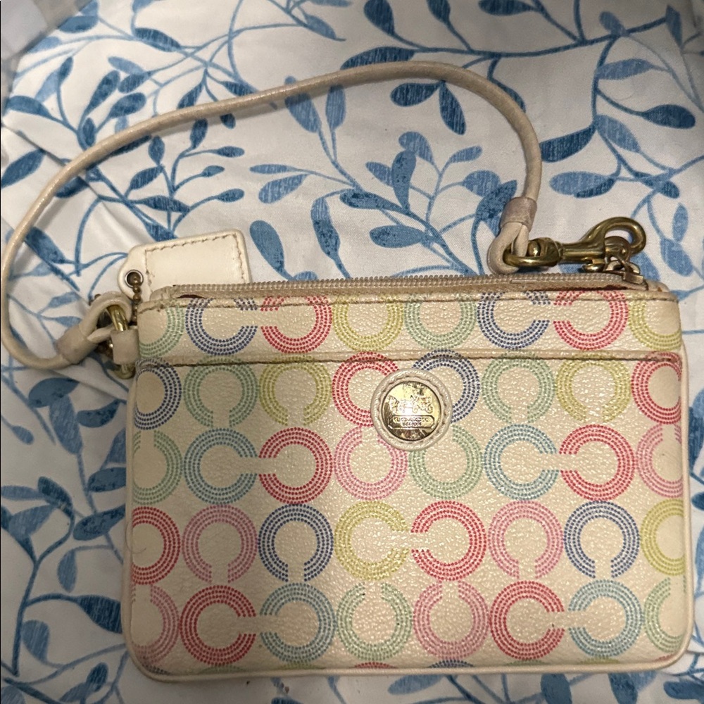 Multicolor Circle Pattern Coach wristlet